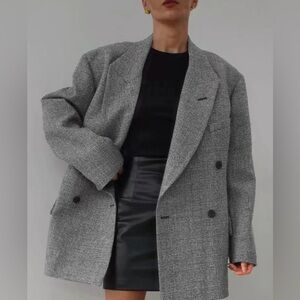 Commense grey wool blend belted Double-Breasted Blazer - size XL